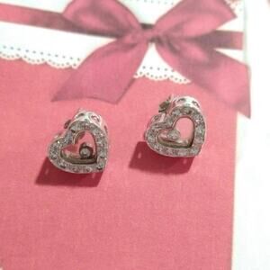 Sterling Silver 925 Hallow Hearts Stud Earrings Round Cut CZ Posts Jewelry Gift